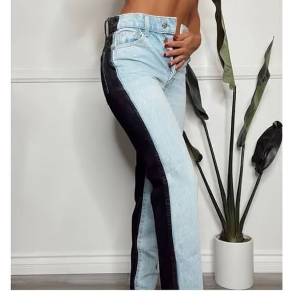 REVICE Boyfriend Jeans Blue and Black Two-Tone - Picture 1 of 6